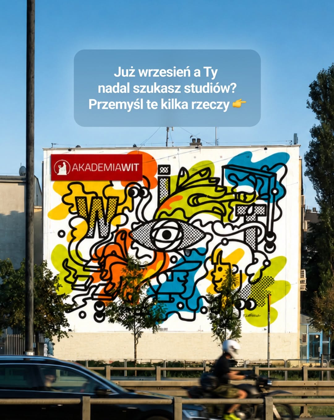 Akademia WIT w Warszawie — Budynek uczelni z muralem