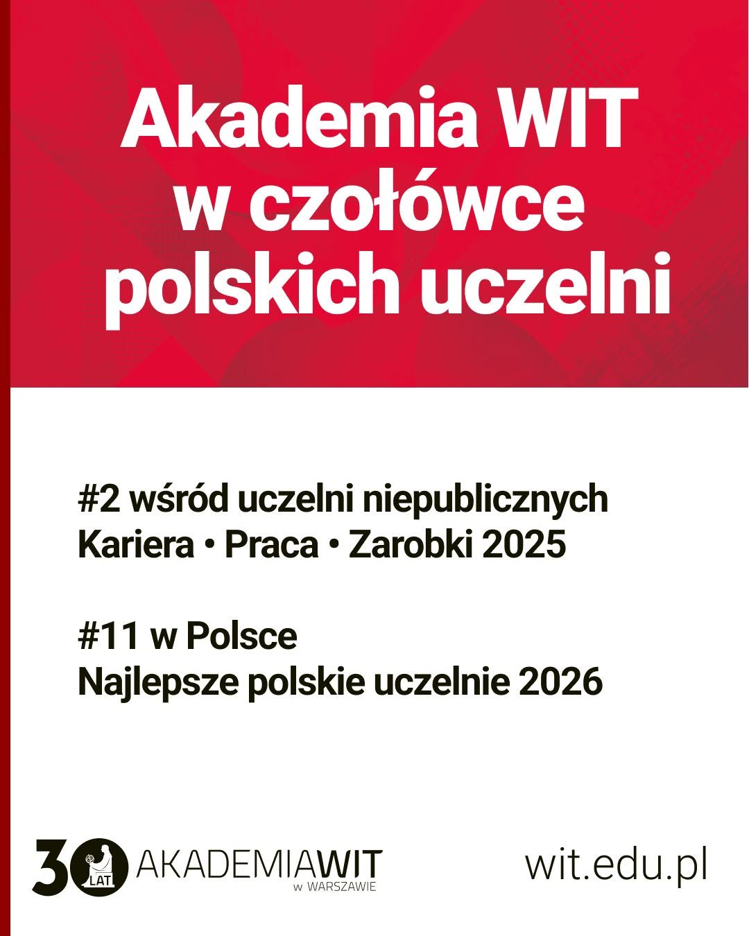 Akademia WIT w Warszawie — Informacja uczelni o rankingach